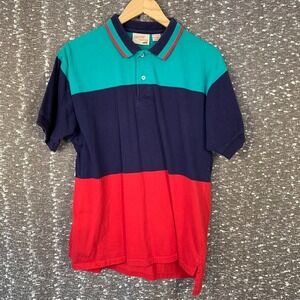 Vintage The Fox Collection‎ Striped Polo Shirt Golf Preppy Men's Large